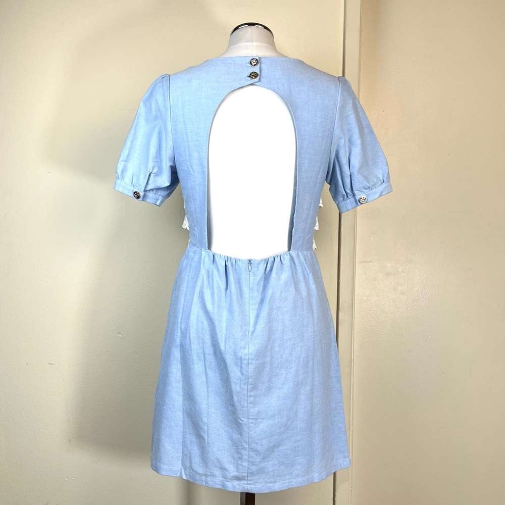 Lace Ruffled Open Back Dress with Pockets - Picture 3 of 13